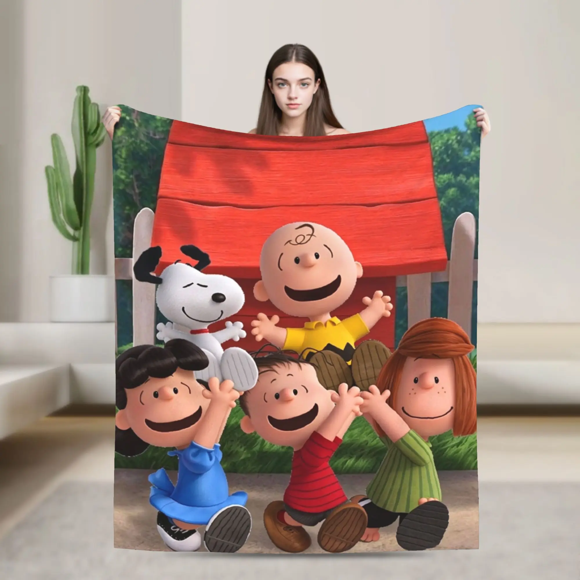 S-Snoopys Movie Knitted Blankets Friends Cartoon  Fuzzy Throw Blankets Bed Sofa Personalised Lightweight Bedsprea