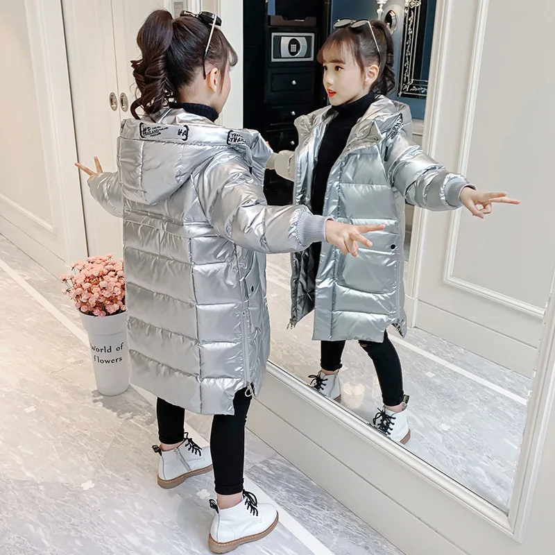 2023 Russian Winter Down Cotton Jacket For Girls Waterproof Shiny Warm 5-14Years Teenage Hooded Thicken Coat Kids Parka Snowsuit