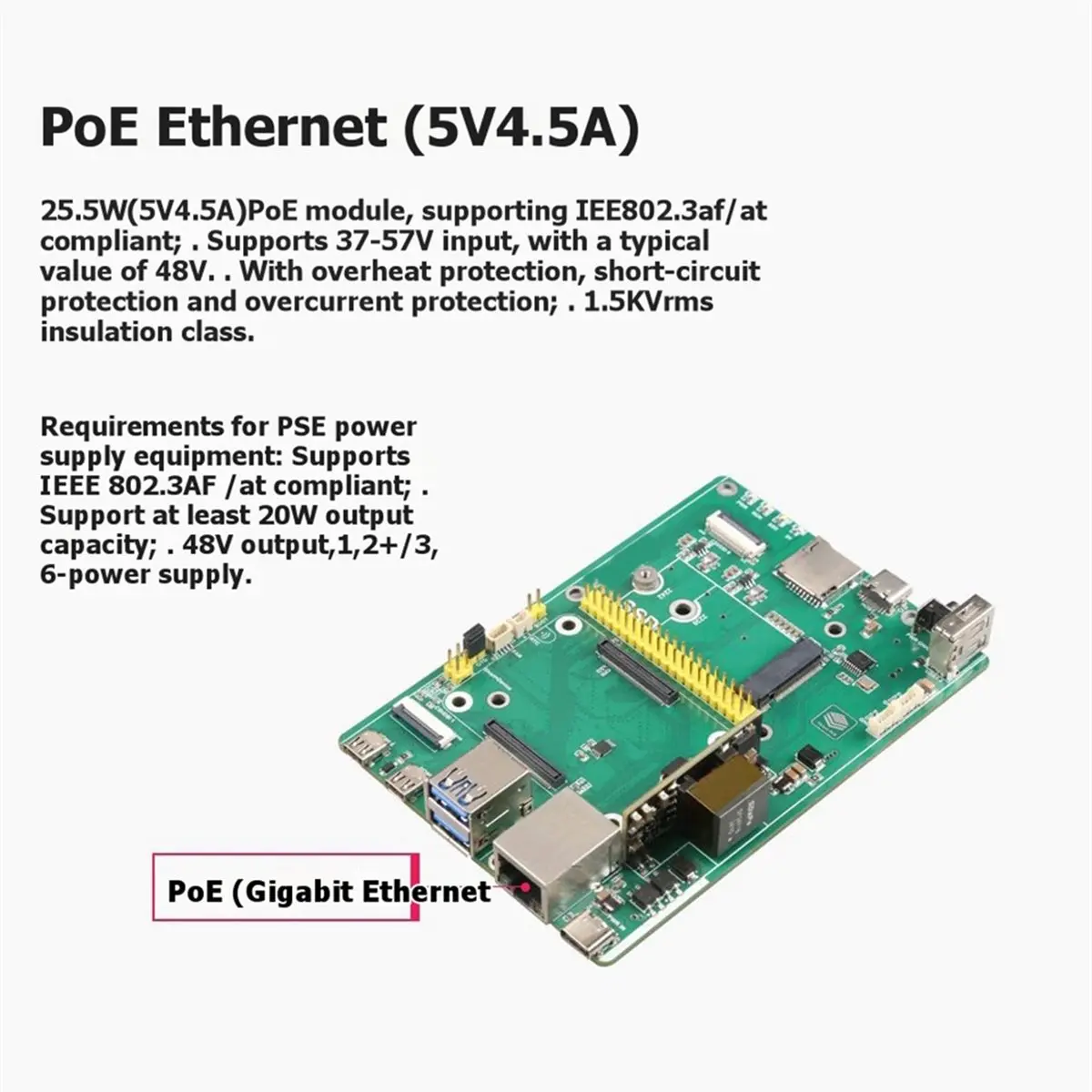 For CM5 SSD-POE(2242)Expansion Board NVMe USB3.0 Gigabit Ethernet for Compute Module 5