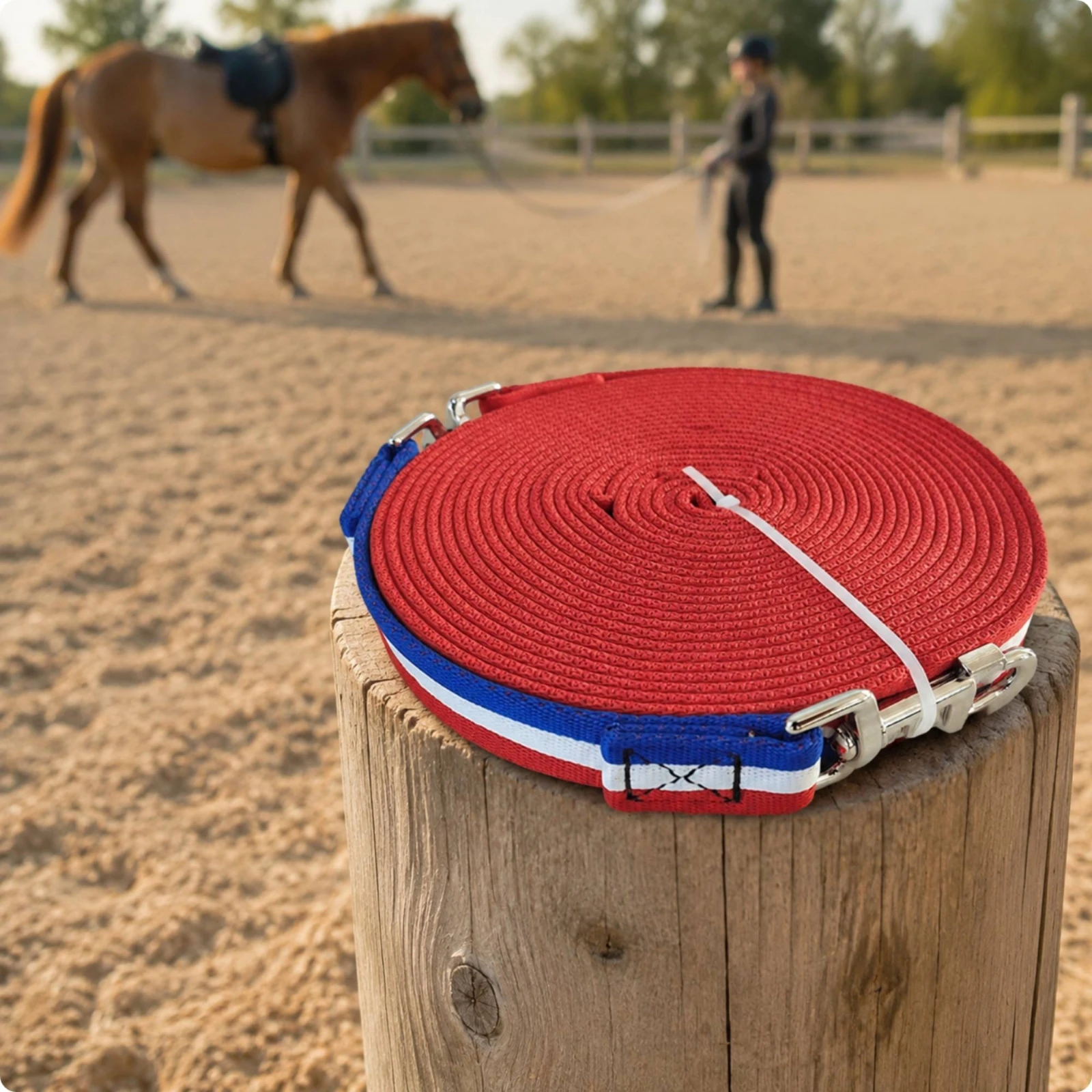 Polyester Strapping Horse Rope with Clip Hooks Flat Woven Horse Lunging Rope Lunge Line Flexible Braided for Equestrians