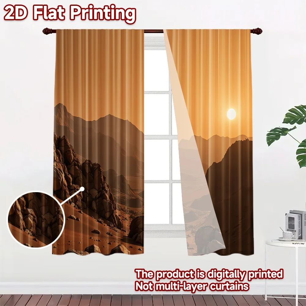 2D flat printing 2pcs Curtain Sunlit Desert Landscape Digital Printed Polyester Drapes Party Decorations Use for Holiday Party