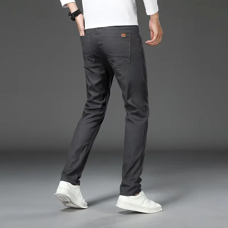 بنطلون مستقيم أحادي اللون للرجال ، بنطلون مطاطي بقصة ضيقة ، كل المطابقة ، قطن ، موضة كاجوال ، عمل ، ربيع وصيف #6