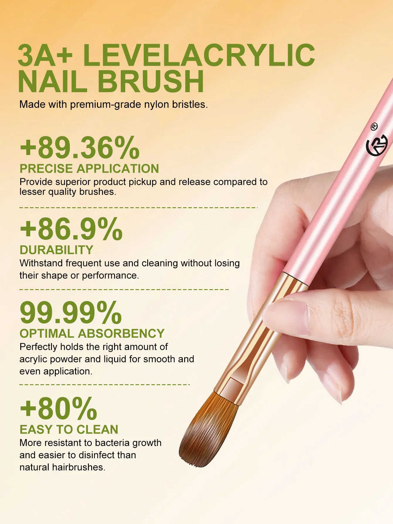 Escova acrílica para arte em unhas, tamanho 8/10/14, cabo rosa, pincel acrílico profissional, pó estendido, gravação de unhas, ferramenta de design diy