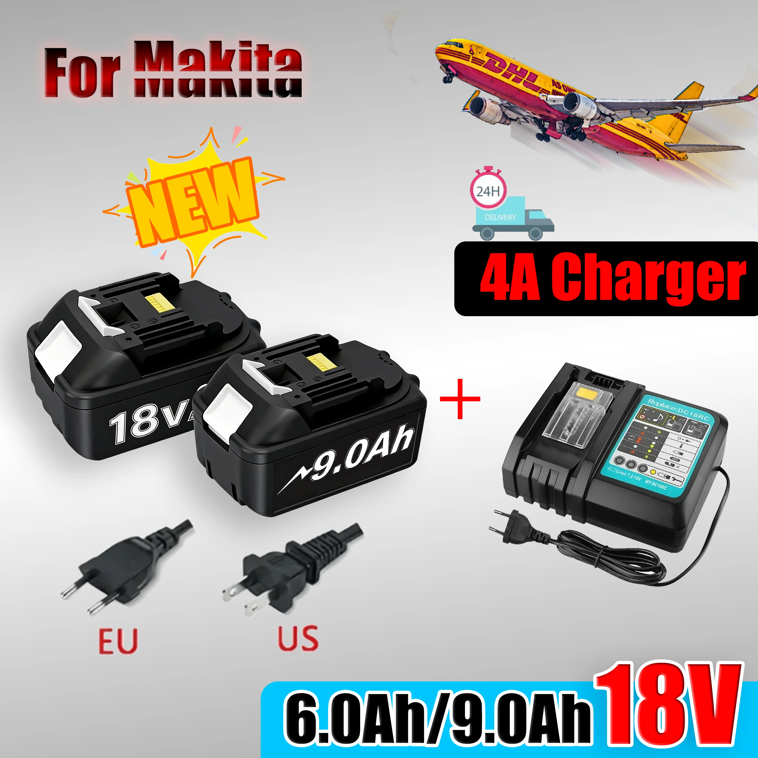 

For Makita 18V 6000mAh Rechargeable Li-ion Power Tools Battery with LED Light Compatible with BL1860B BL1860 BL1850+3A Charger