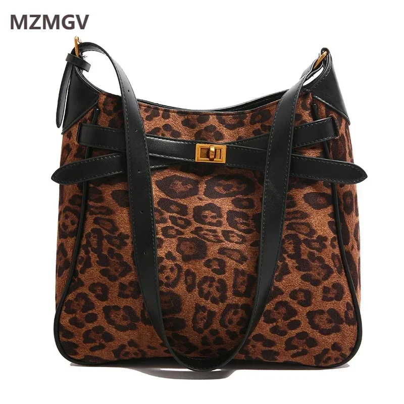 

Meet You Women's Scrub Leopard Print Bucket Bag Large Capacity Fashion Single Shoulder Crossbody Bag Female Underarm Bag 2025