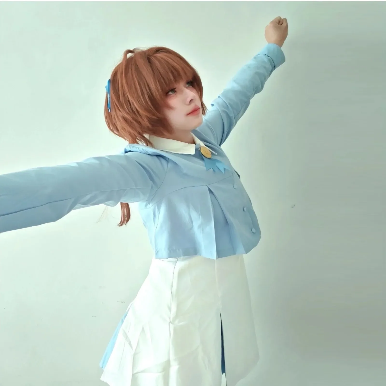 Аниме Cardcaptor Sakura Kinomoto Sakura Косплей Костюм парик Синий Белый Униформа Парик Хэллоуин Вечеринка Для Женщин Девушка Повседневная Юбка