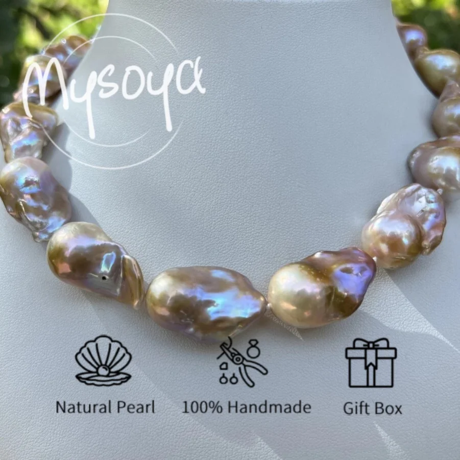

MYSOYA 14-16mm Baroque Pearl Unique Purple Color Necklace With Gift Box Perfect Gift For Wedding Birthday Christmas New Year