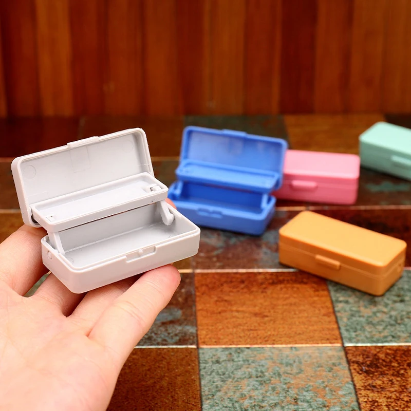 1Pc Dollhouse Simulation Miniature Pencil Case Double-layer Pencil Box Model Mini Stationery Box School Scene Pretend Toys-Toy