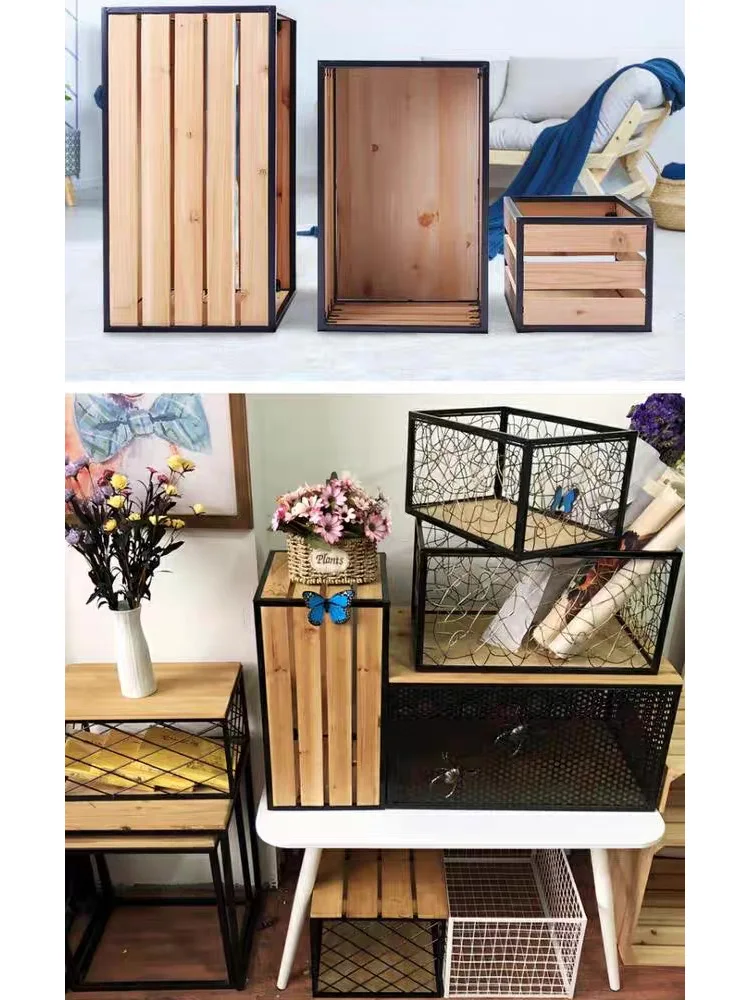 Caisses de rangement gigognes en bois avec cadre en métal, lot de 3, grand 23,6 x 15,7 x 12,6 pouces