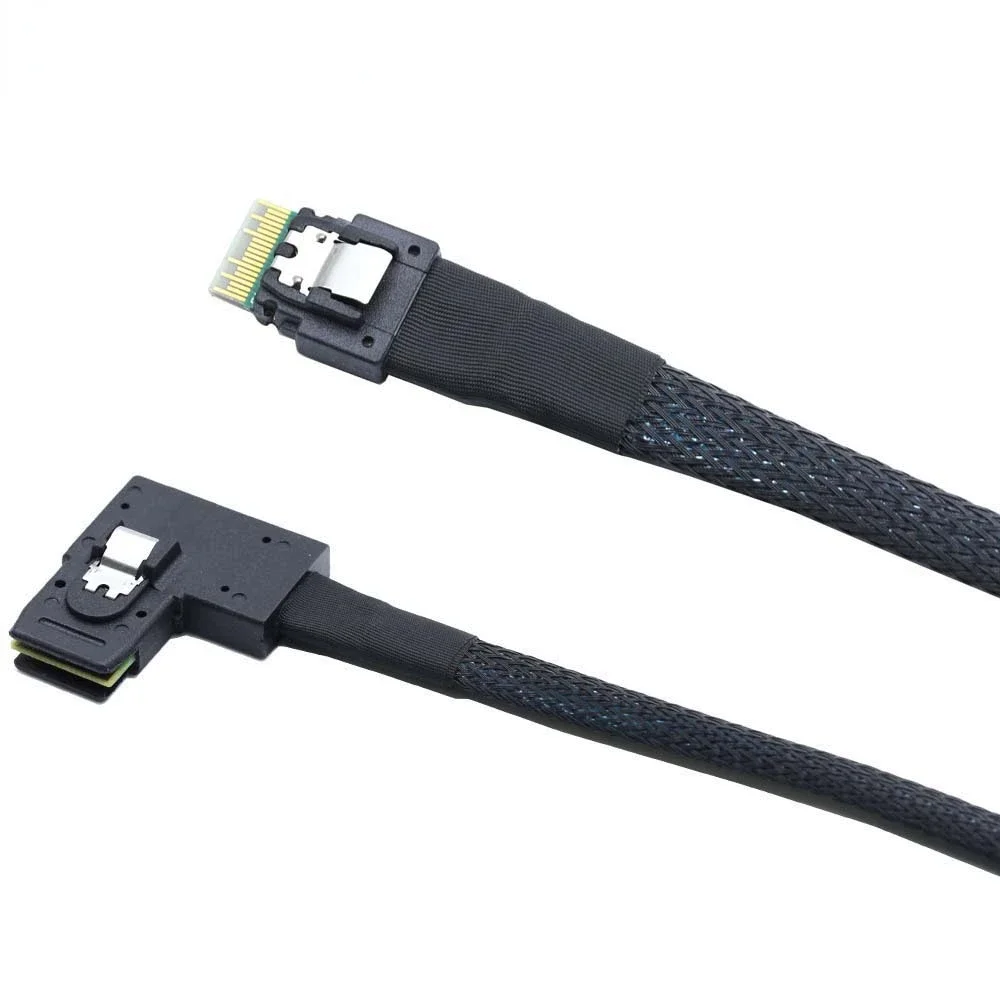 Reliable SlimSAS 4.0 SFF-8654 4i to SAS SFF-8087 Left Angle Adapter Cable for High-Performance Servers