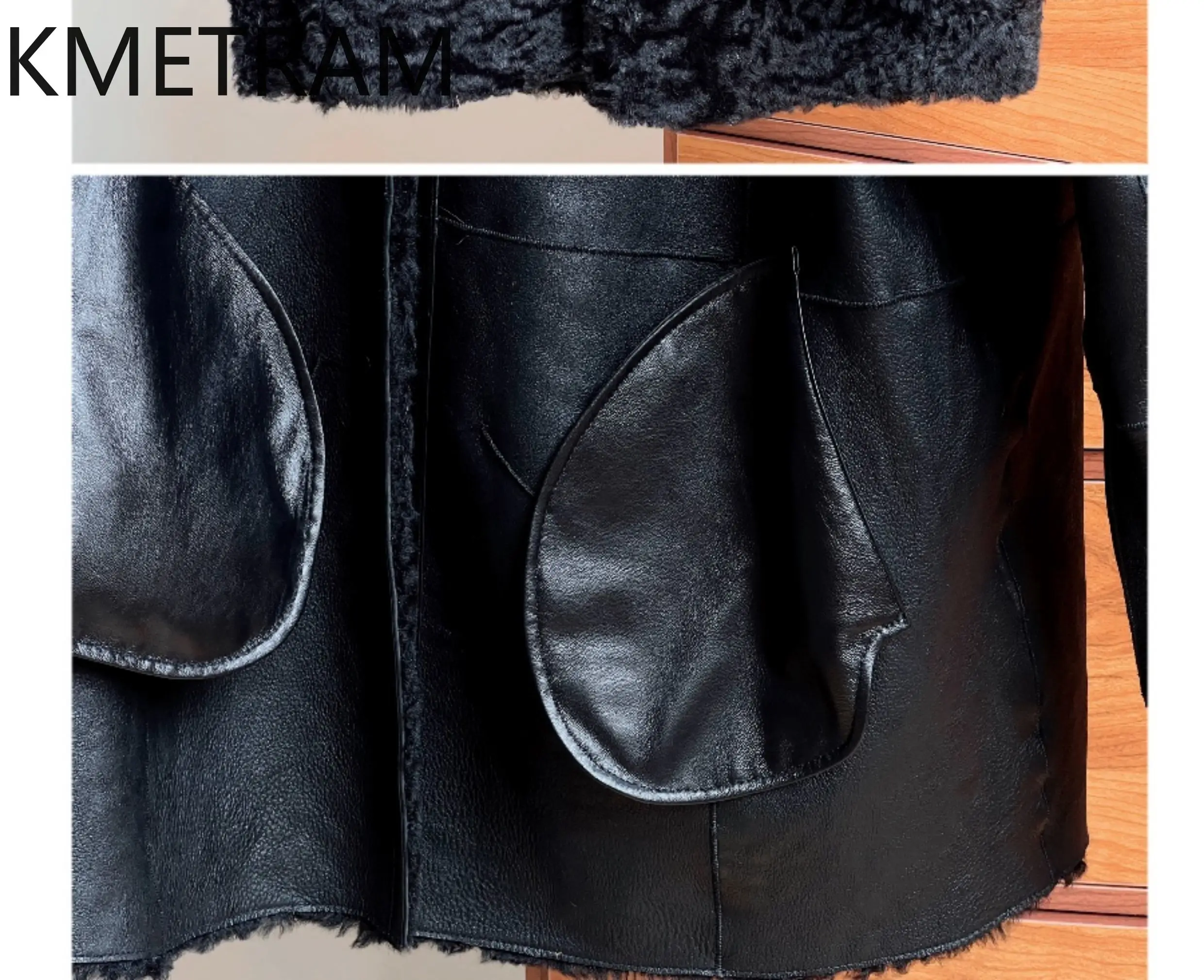 معطف فرو صوف الغنم من صوف ميرينو 100% من KMETRAM سترة سوداء دافئة من الفرو الحقيقي ملابس الخريف والشتاء 2025 أربعة نسائية