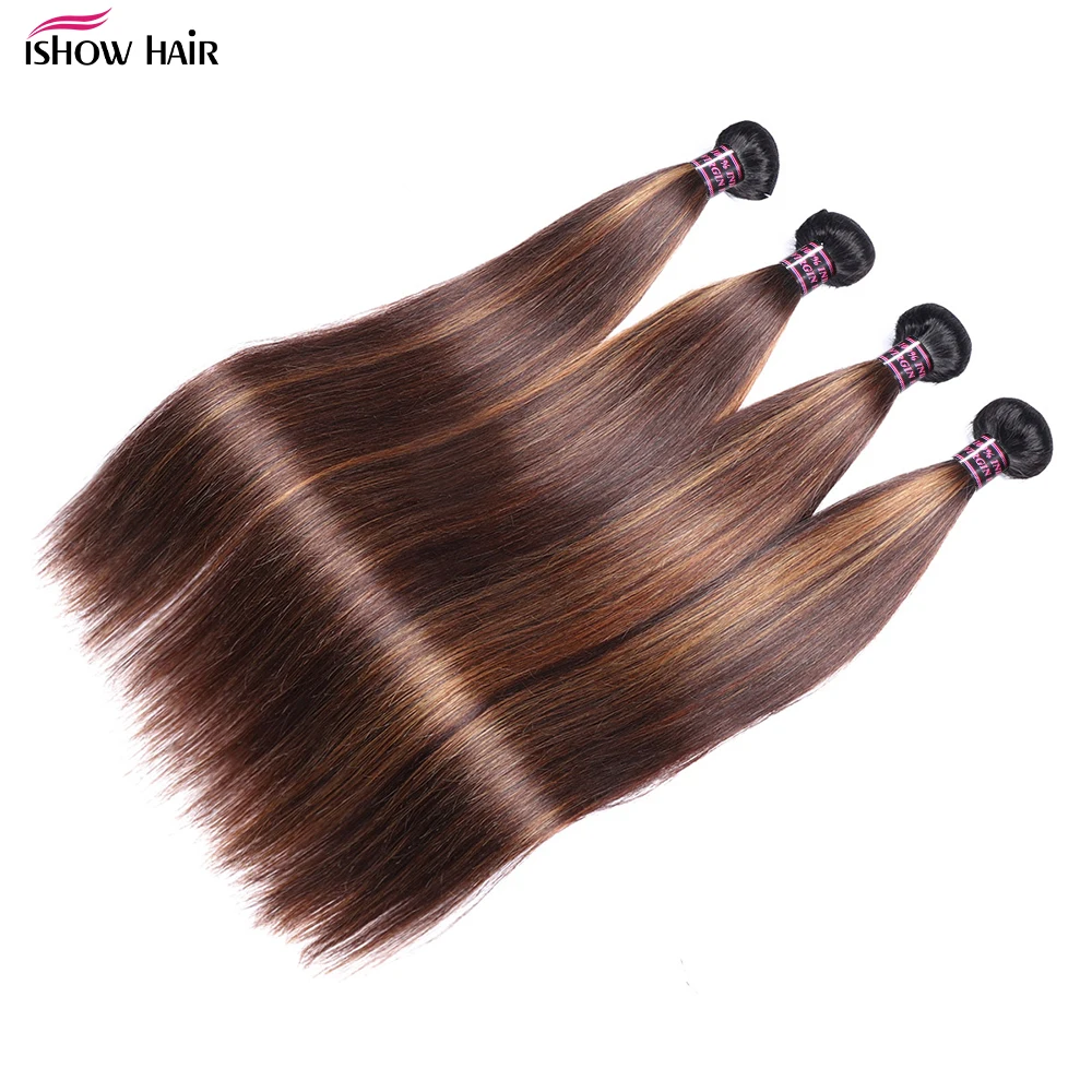 FB 30 Bundles Highlight Straight Human Hair Bundles Brazilian Remy Human Hair Dark Roots Brown Highlight Bundles Hair Extension