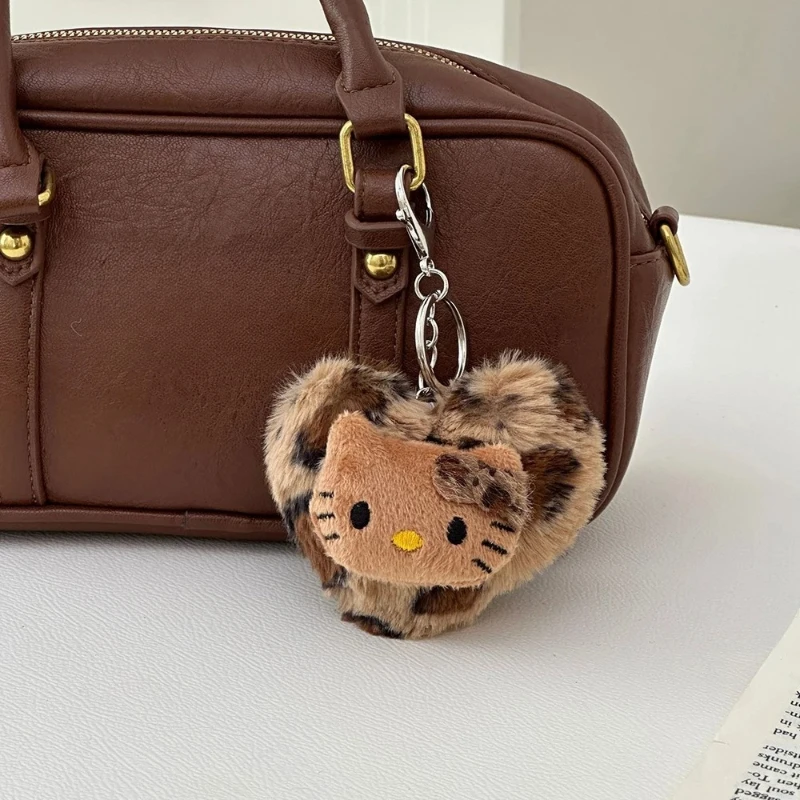 Sac de rangement portable en peluche motif léopard rétro Sanrio mignon / Porte-monnaie motif léopard