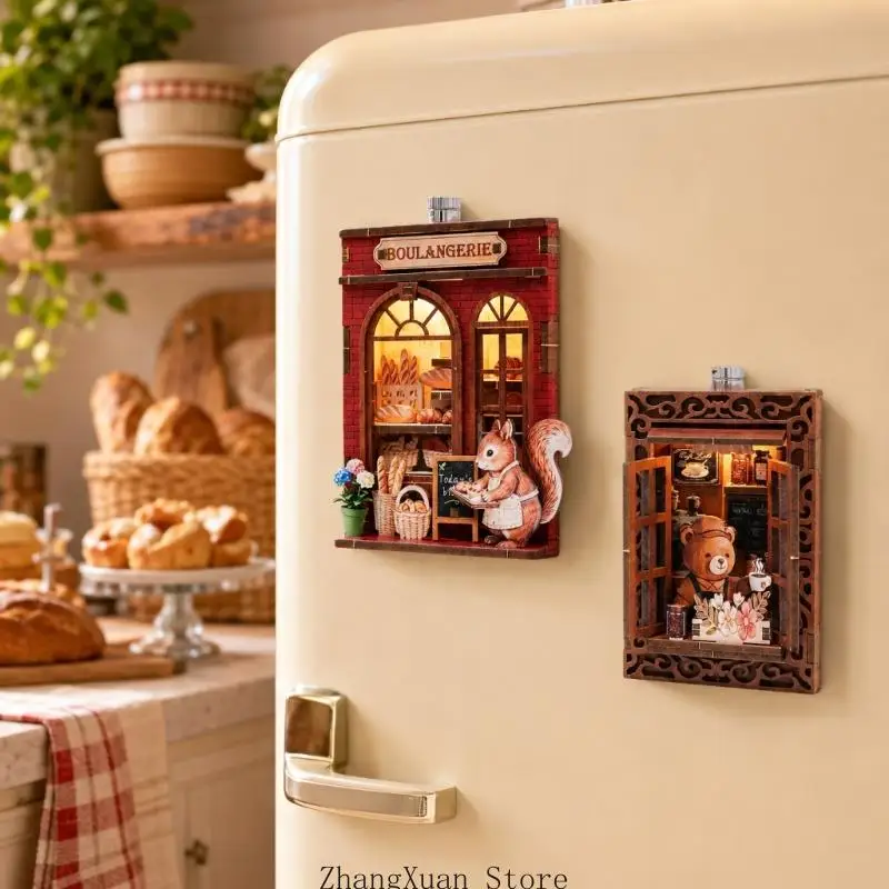 DIY Holz Mini Haus Modell Magnetische Dekore für Kühlschrank und Whiteboards 3XUF – Detail 5