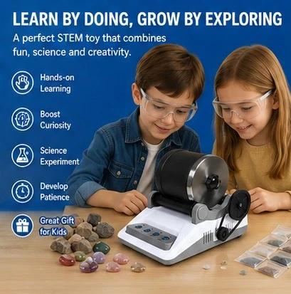 DIY Gem Polishing Machine Kids Electric Rock Polisher Educational Physical Experiment Toy Set