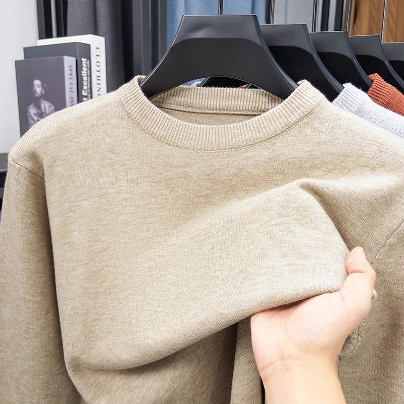 High Quality Brand Men's New Spring Long Sleeves Knit Sweater Round Neck Innerwear Pullover Leisure Versatile Mens Clothing Tops