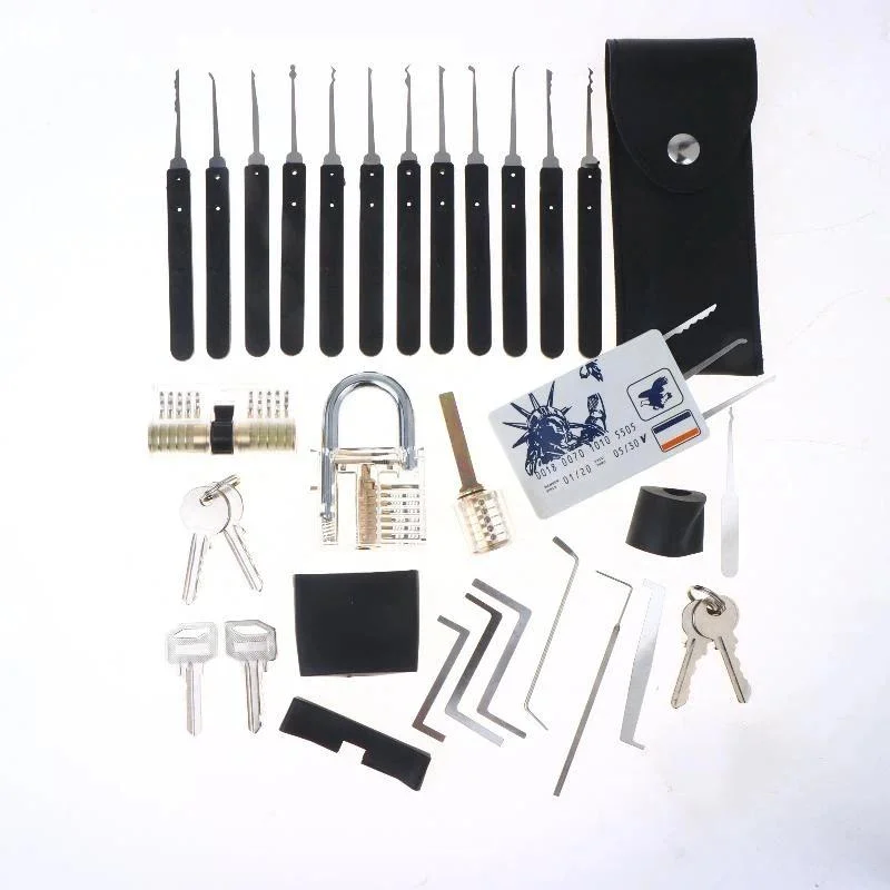Professional Tool Kit With Transparent Practice Lock And Portable Carrying Pouch Perfect For Training Beginner Learning