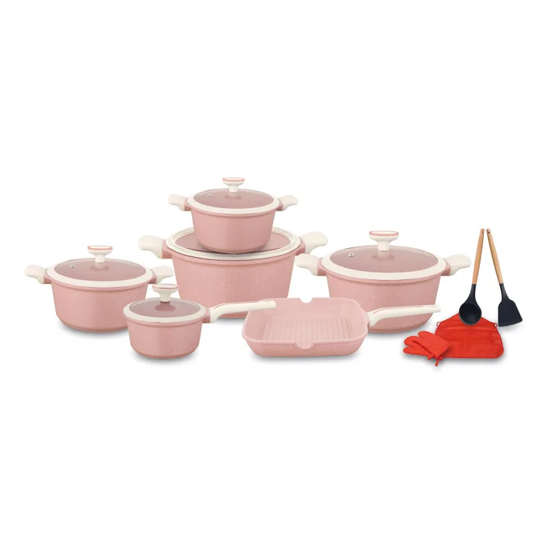 16pcs Non Stick Classical Aluminum Casserole Cookware Soup Pot Sets With Silicon Lid Kitchen Cooking Pot For Home Use