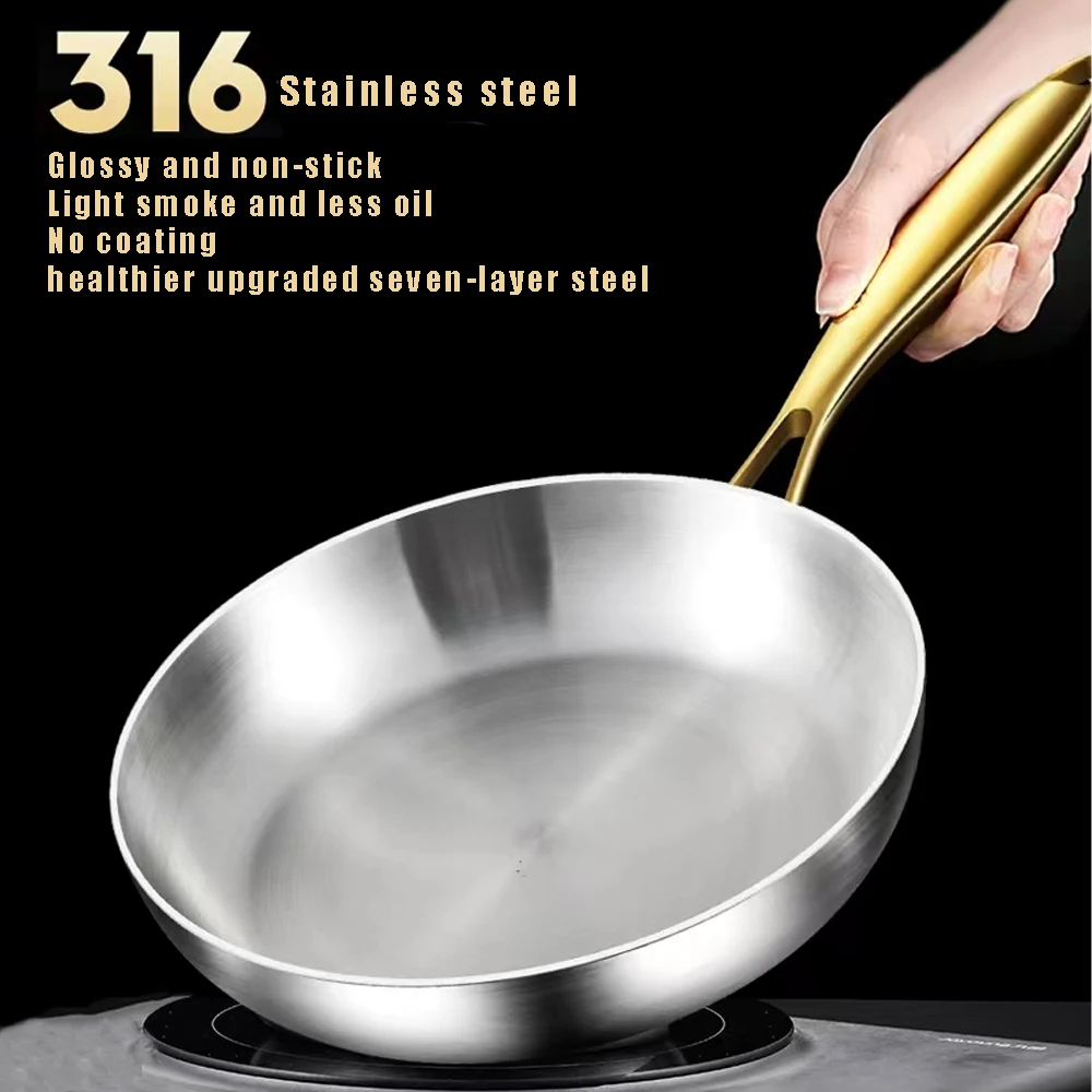 

316 Stainless Steel Wok Pot Frying Pan Nonstick Cooking Fried Steak Gas Stove Pot Induction General Saucepan Kitchen Cookware