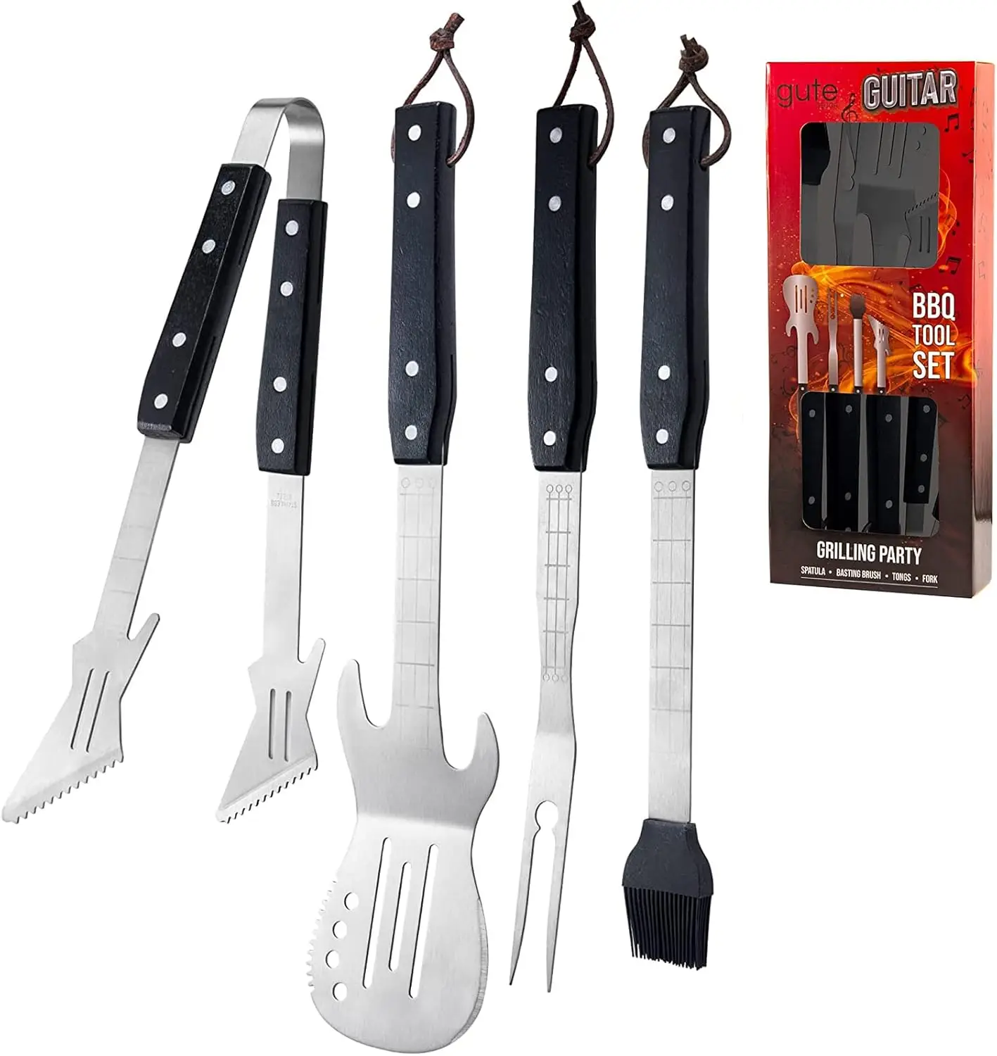 

Gifts for Men - BBQ Grilling Set, 4-Piece Heavy Duty Barbeque Tools - Unique Gifts for Dad, Father, Music Lovers, Per