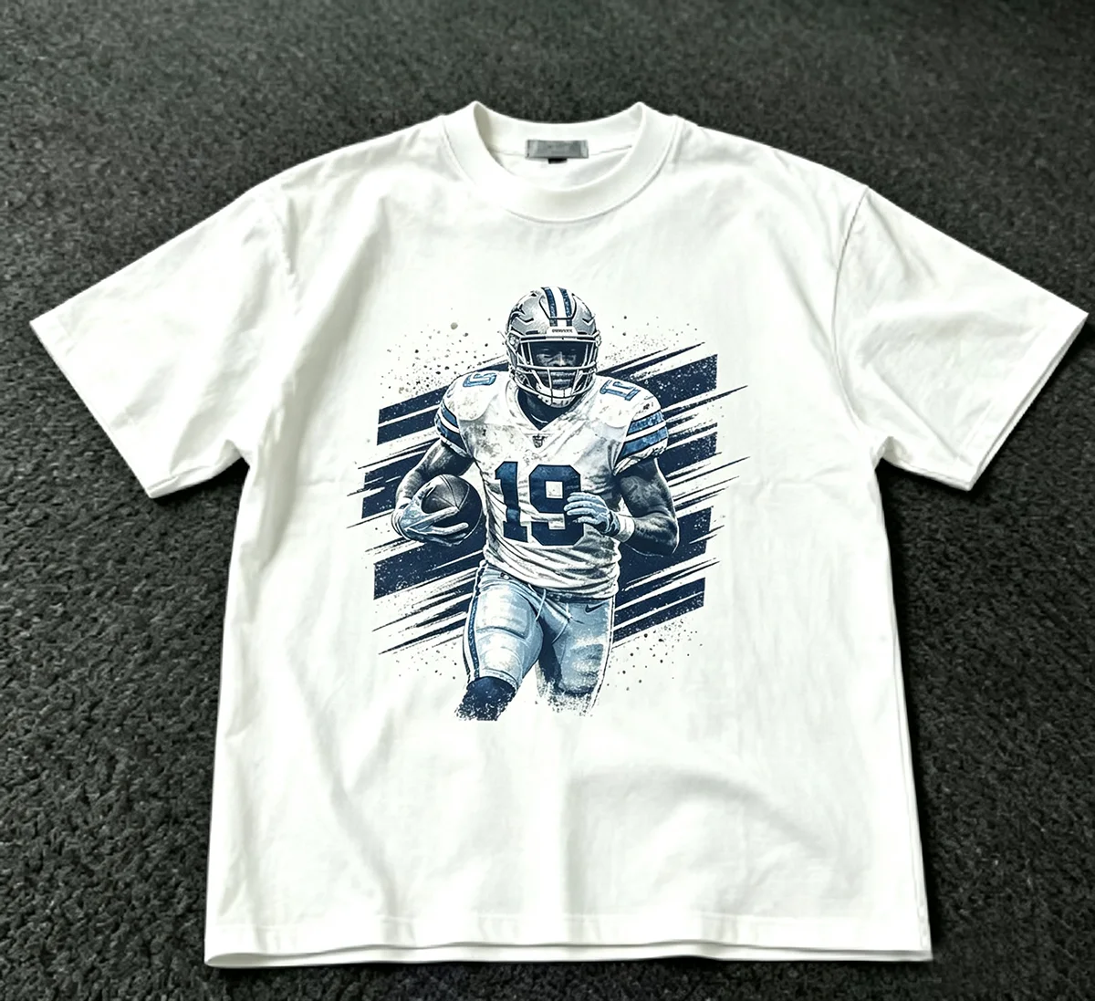 Football Player #19 T‑Shirt Blue Ink Sketch Athlete Vintage Sports Gridiron Graphic Game Day Streetwear Unisex Cotton Short Sleeve Tops for Men Women