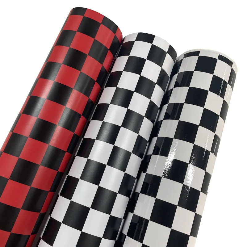 

Premium Waterproof Black and White Checkered Flag Vinyl Film Roll Self Adhesive Decal Sticker Automotive Car Wrapping Foil