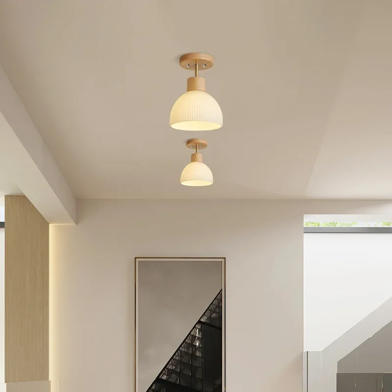 

Скандинавский деревянный стеклянный потолочный светильник, современное искусство, полосатый стеклянный коридорный потолочный светильник для кухни, дорожки, крыльца, внутреннее освещение, светильник