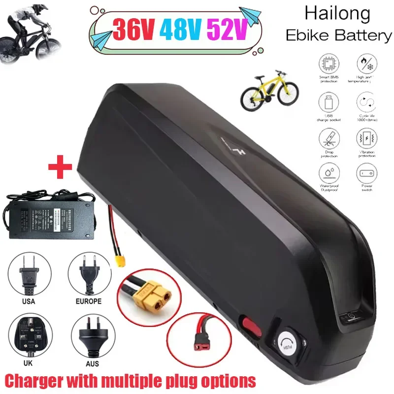 Electric Bicycle Battery Hailong 36V 48V 52V 20Ah 30Ah18650 Electric Bicycle Battery Is Suitable for 350W 500W 750W 1000W Motors