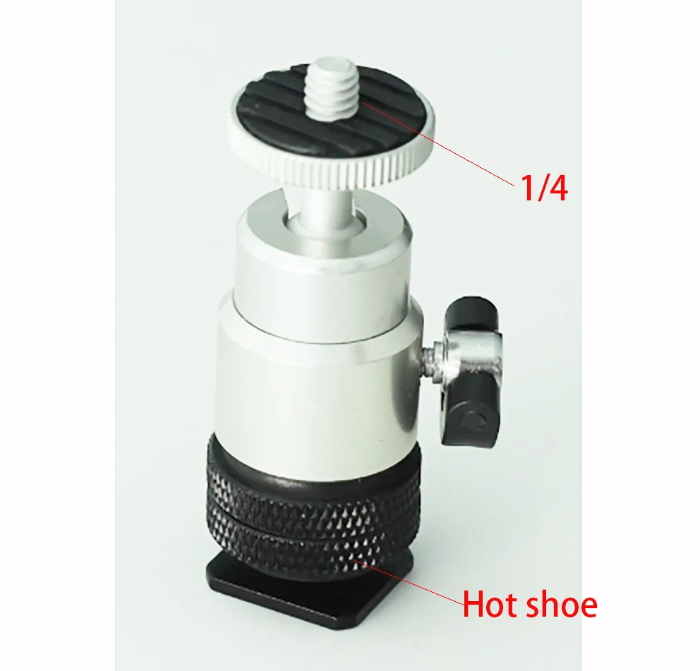 1xMini Ball Head with Lock & Hot Shoe Adapter for camera monitor and flash mount tripod, 1/4