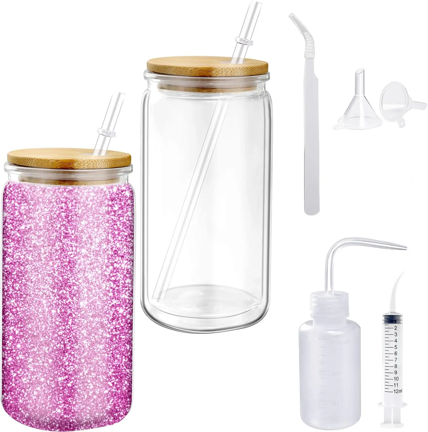 

Snow Globe Tumbler Supplies for Glitter Kit DIY Glass Cup Gift,16oz Pre Drilled Double Wall Snow Globe Cup, Plastic Clear Tumble