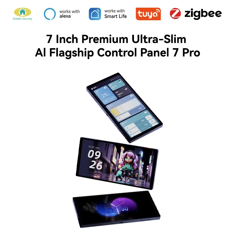 7PRO Ultra-clear IPS Golden Security 720P 7 Inch Smart Home Control Panel With Alexa Voice Android OS Tuya Smart Life APP