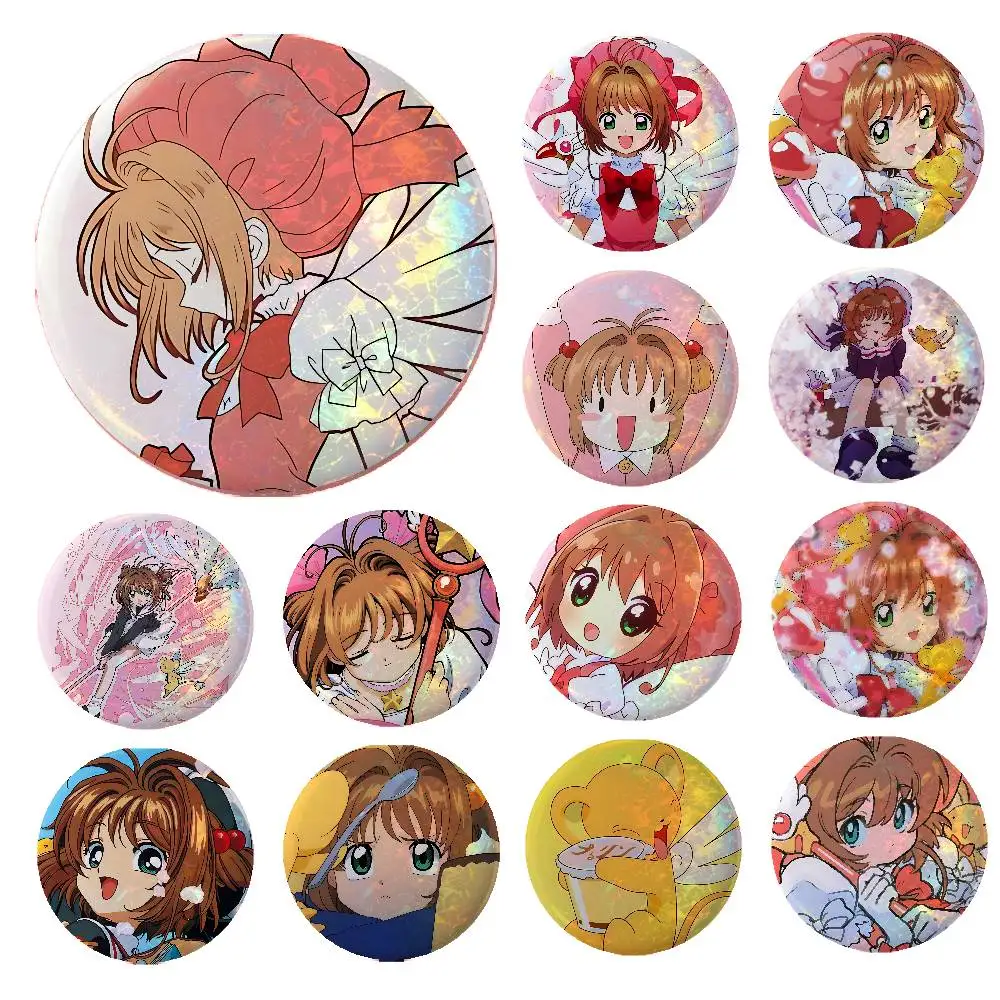 Cute Anime-Sakura CardcaptorS Anime Game Laser Double Flash Tinplate Badge Cartoon Character Pin Brooch Fan Collectible Cosplay