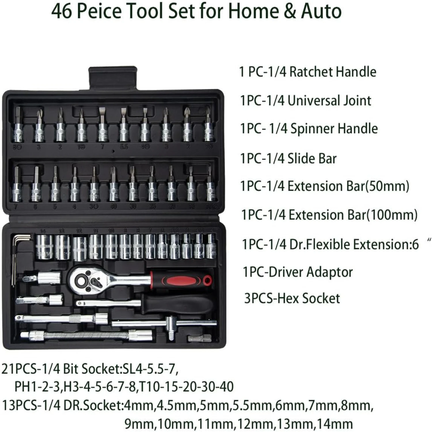 High-quality 46-piece Metric Bit Sockets Extension Ratchet Wrench Set for Professional Mechanics and DIY Enthusiasts - Designed