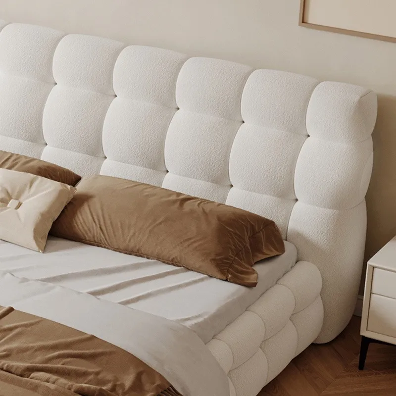 Landing Double Bed French Marshmallow Fabric Modern Simple White Cream Style Master Bedroom Furniture Cashmere