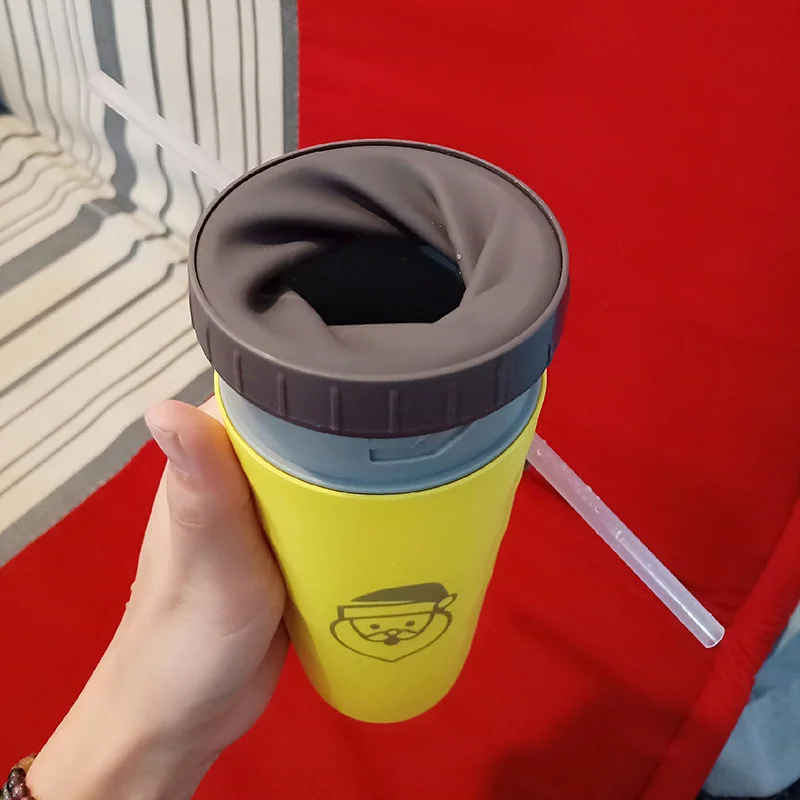 

Creative Portable Coffee Straw Cup Ouble-walled Ice Drink Simple Silicone Coffee Juice Tea Water Drinking Cups Gift