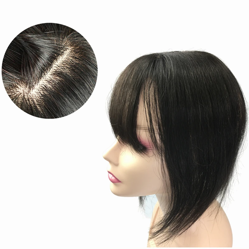 Human Hair Toppers for Women 10x11cm Lace PU Base Toupee Topper Real Human Hair Clips in Hairpieces Cover White Bald Hair