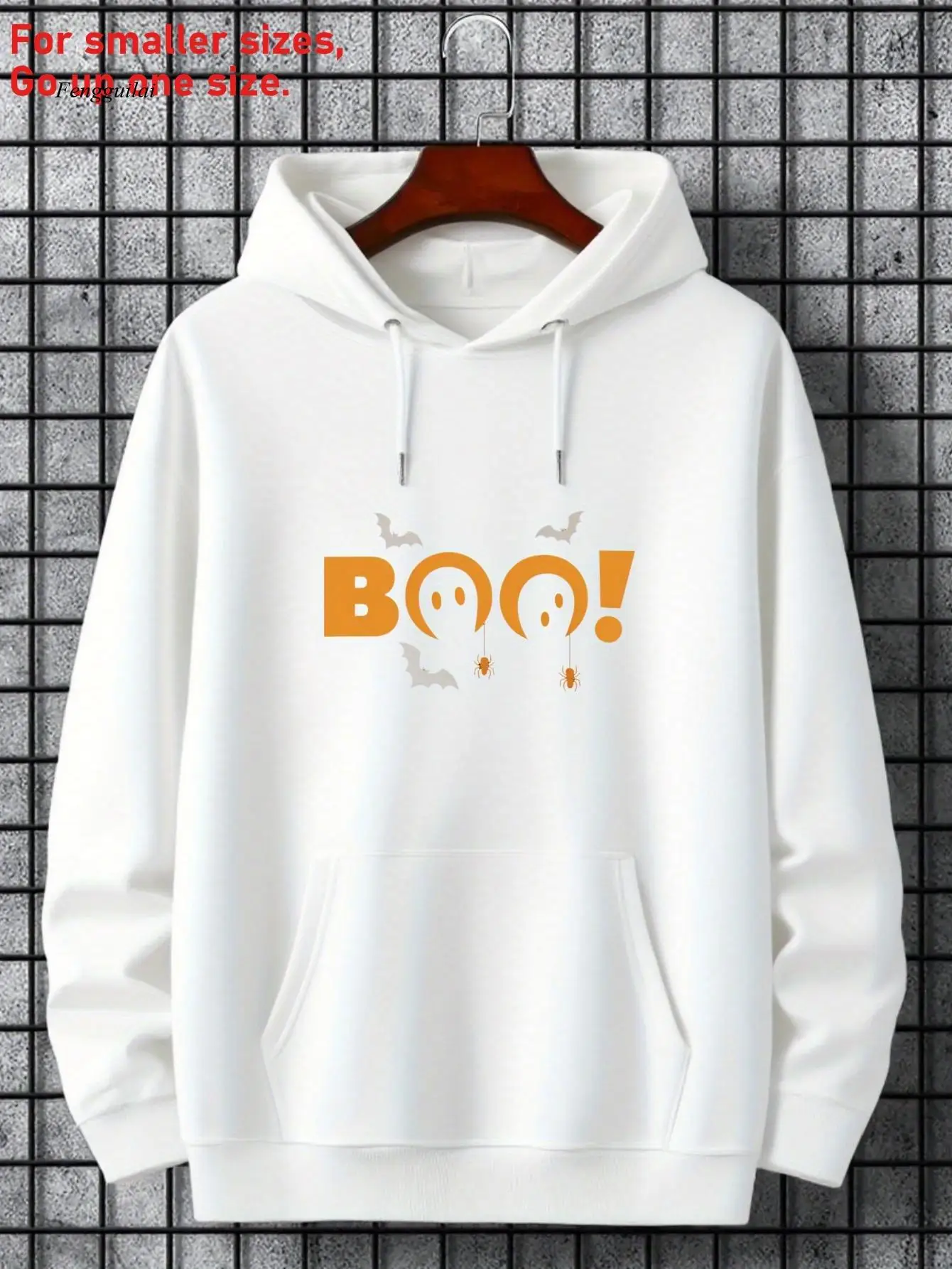 Hoodie - Rood met BOO! Grafisch, gezellig winterpulloversweatshirt, losvallend sweatshirt met capuchon voor Halloween