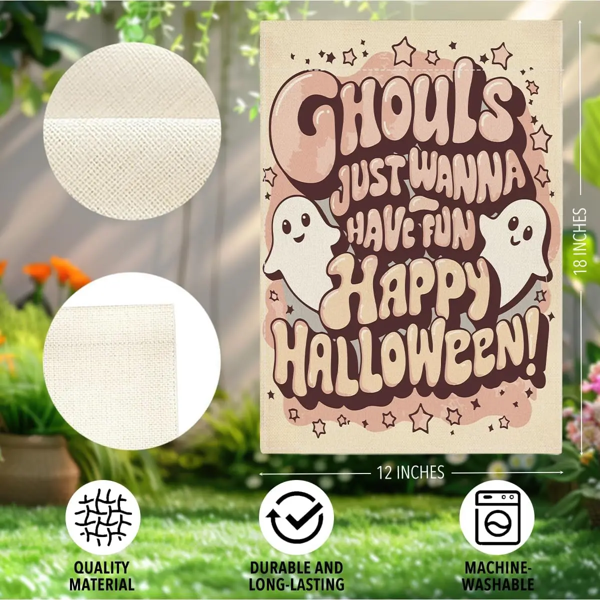 Fall Happy Halloween Ghost Garden Flag for Outside Autumn Seasonal Holiday Outside Outdoor Park Yard Flag 12 x 18 Inch Doubl SSL