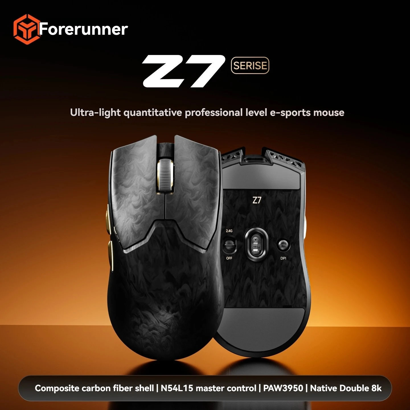 EWEADN Z7 ماوس لاسلكي مزدوج الوضع سلكي 2.4G خفيف الوزن مركب من ألياف الكربون صغير متوسط الحجم الأيدي ماوس ألعاب رياضي إلكتروني