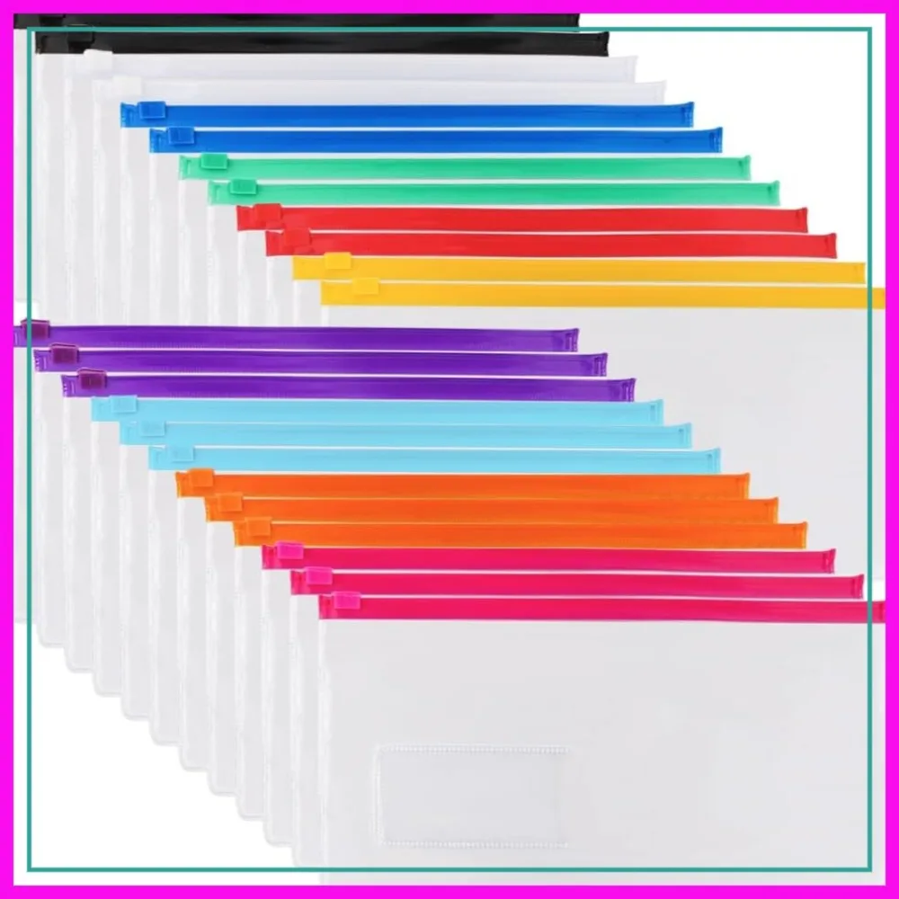 

24pcs Poly Zip Envelopes, A6 Size 9x4.7 Inches, Reusable Plastic Envelopes, 10 Colors for Office Supplies