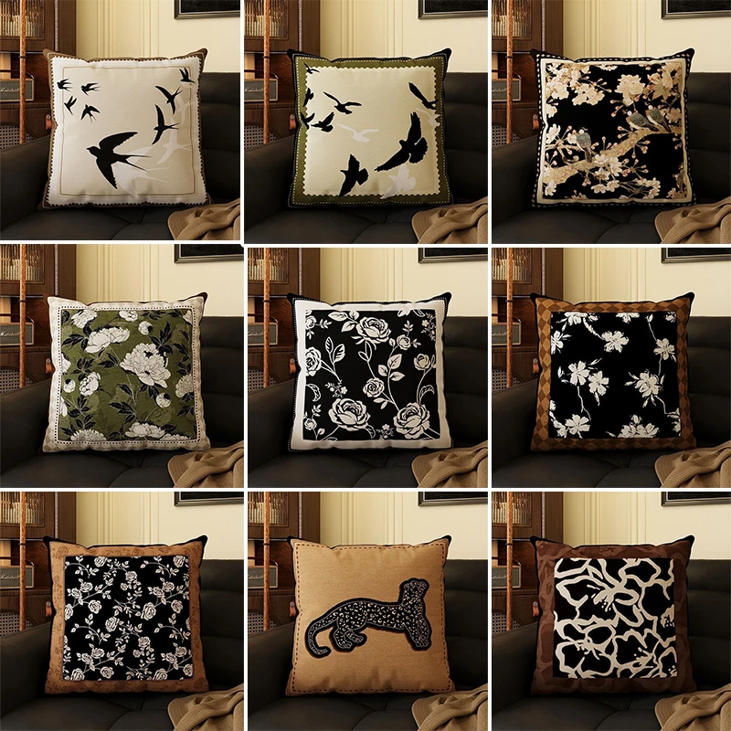 Chinese Vintage Pillow 45x45cm Nordic Retro Style Pillow Cover for Sofa Bay Window Office Seat High End Decorative Throw Cushion