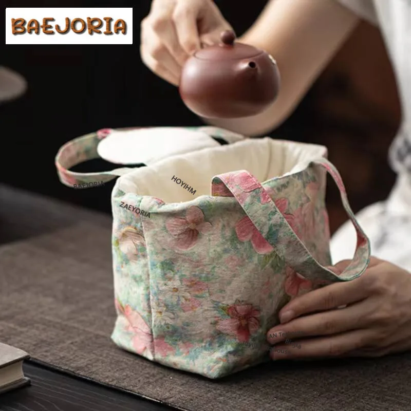 Spring Blossom Handheld Fabric Tea Cozies Antique Te Tikonf Cozy For Teapot Portable Bag Travel Set Tableware Craft