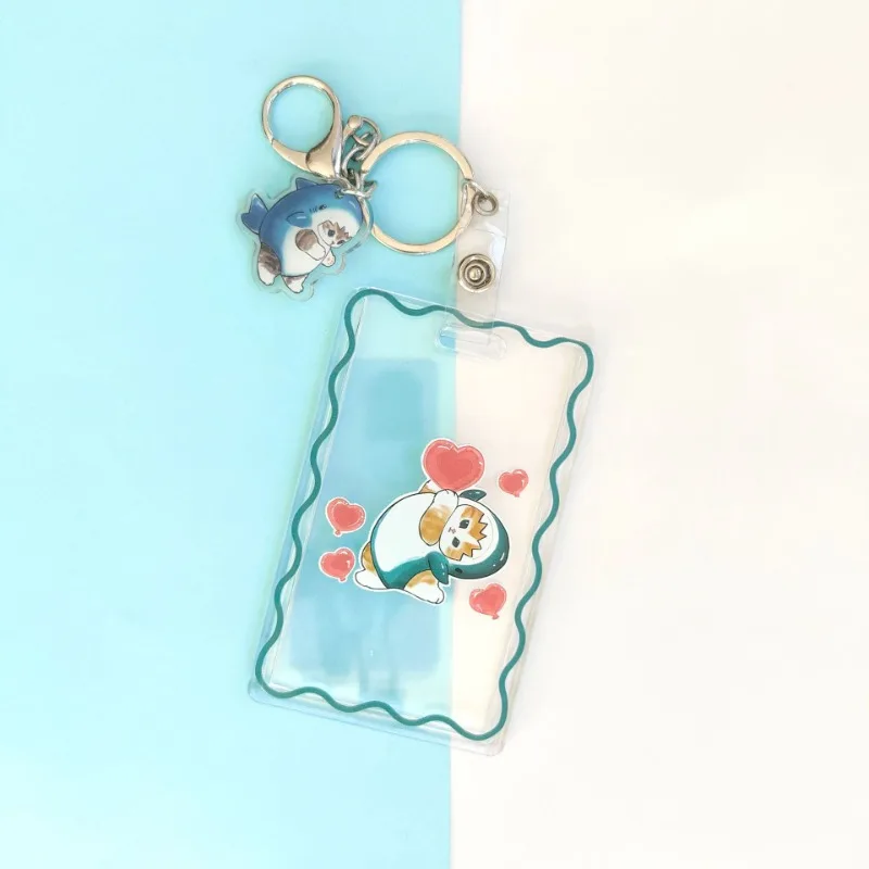 Transparent Cute Cat MOFUSAND Shark Cat ID Card Holder for Students Subway Pass Door Access Keychain Anti-lost Card Sleeve