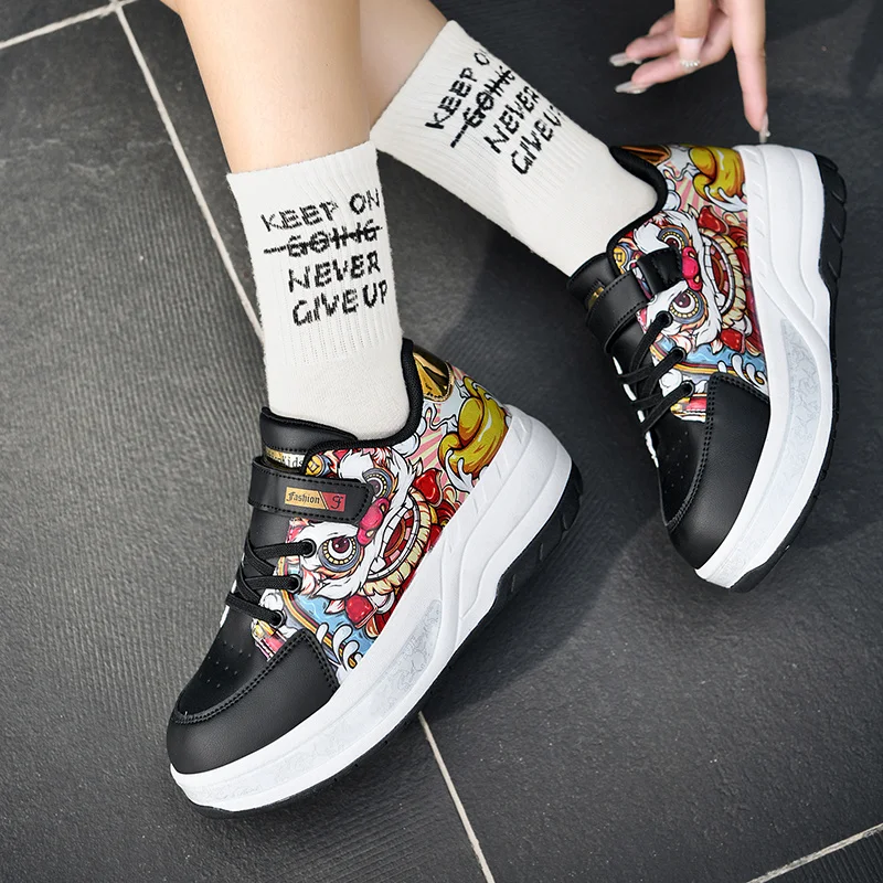 كعب للأولاد ذو 4 عجلات قابل للسحب: أحذية للأطفال، أحذية زلاجات دوارة قابلة للتحويل للطلاب وأحذية طيران للفتيات