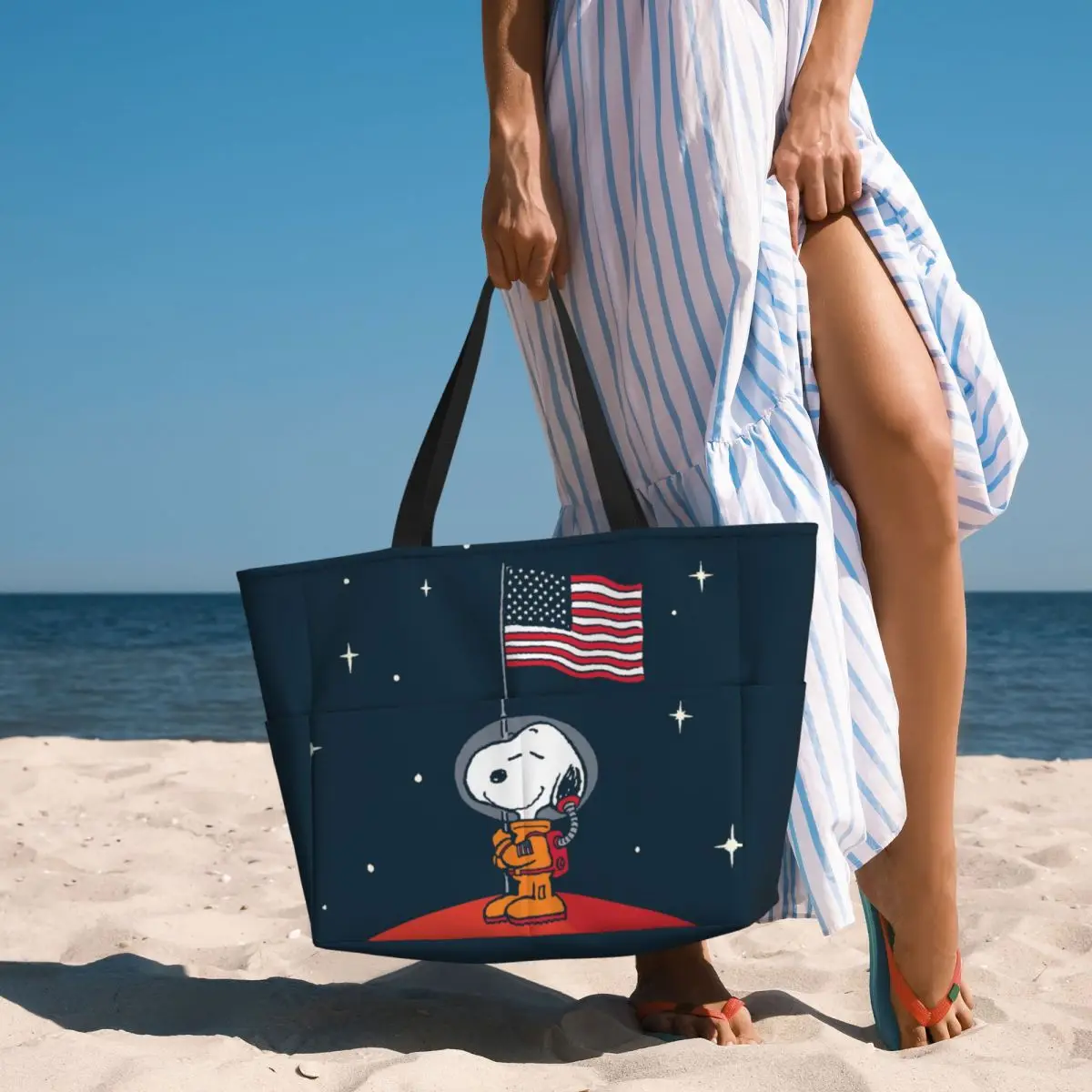 Niestandardowa torba plażowa American Astronaut Snoopy dla kobiet Beagle Dog Duża komora Gym Beach Travel Bags