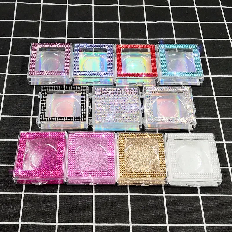 Private Label 23styles Clear Square Diamond Empty Eyelash Box Portable Eyelash Storage Case Organizers Bulk Makeup Box