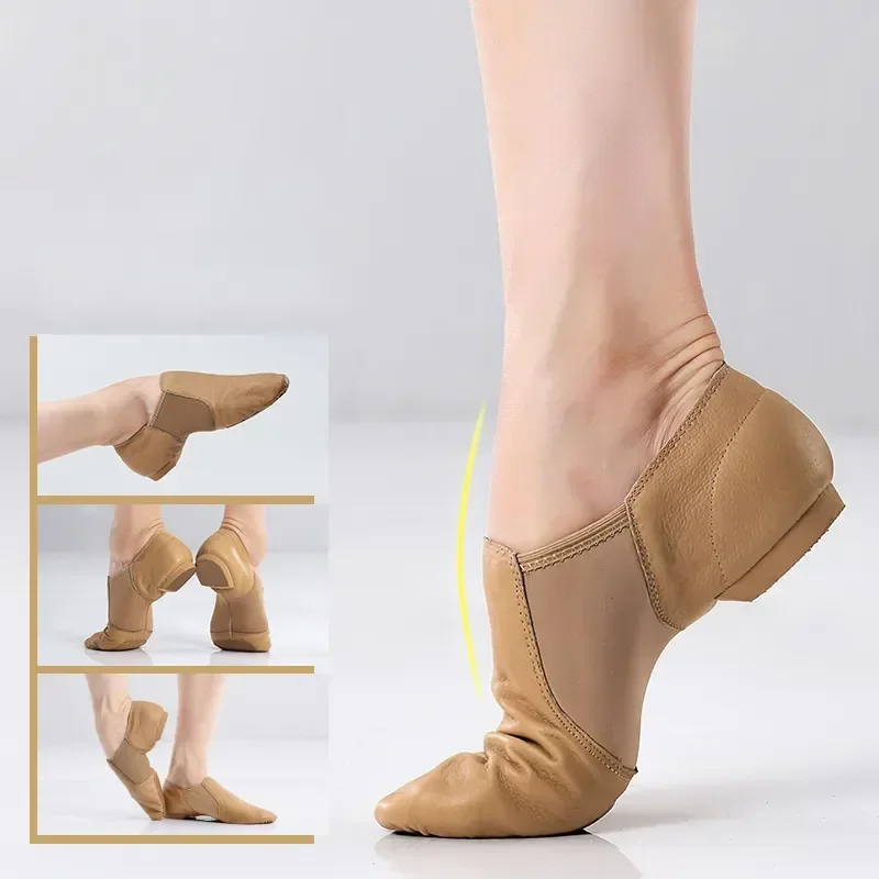 Chaussures de danse jazz en cuir véritable pour femmes, pantoufles de ballet, baskets phtaljazz pour femmes, sans lacet unisexe