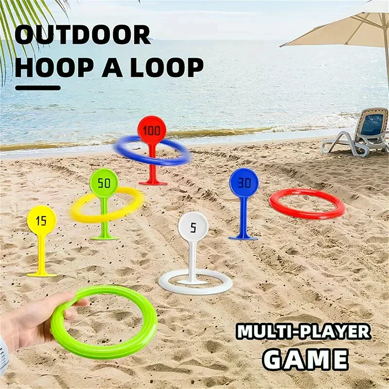 لعبة رمي حلقة قوس قزح ألعاب حلقية رمي ساحرة في الهواء الطلق على الشاطئ في الفناء الخلفي مناسبات مثالية للعطلات لعبة التراص الملونة