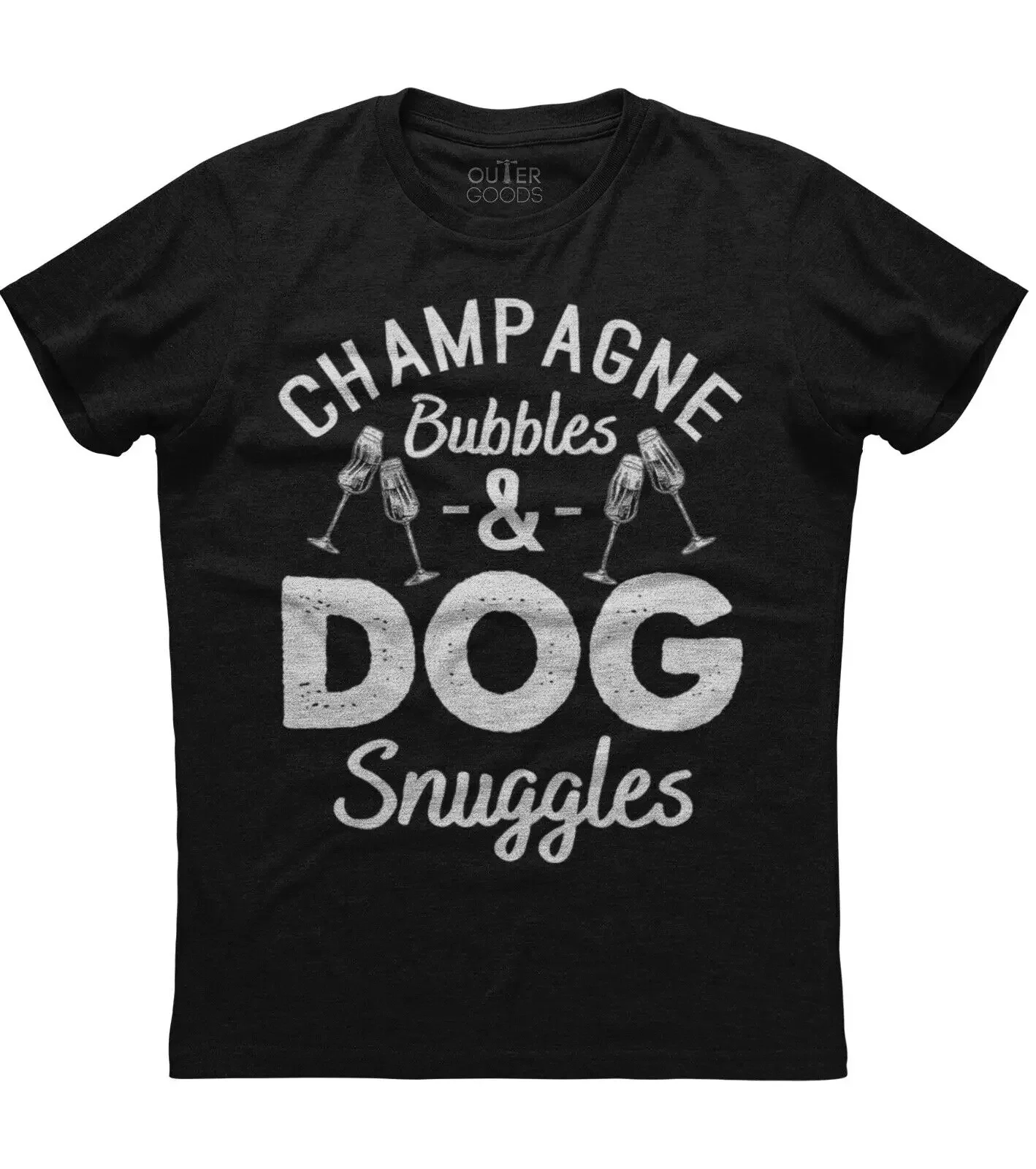 Champagne Bubbles & Dog Snuggles Classy Dog Lovers Gift T-Shirt. Summer Cotton O-Neck Short Sleeve Mens T Shirt New S-3XL