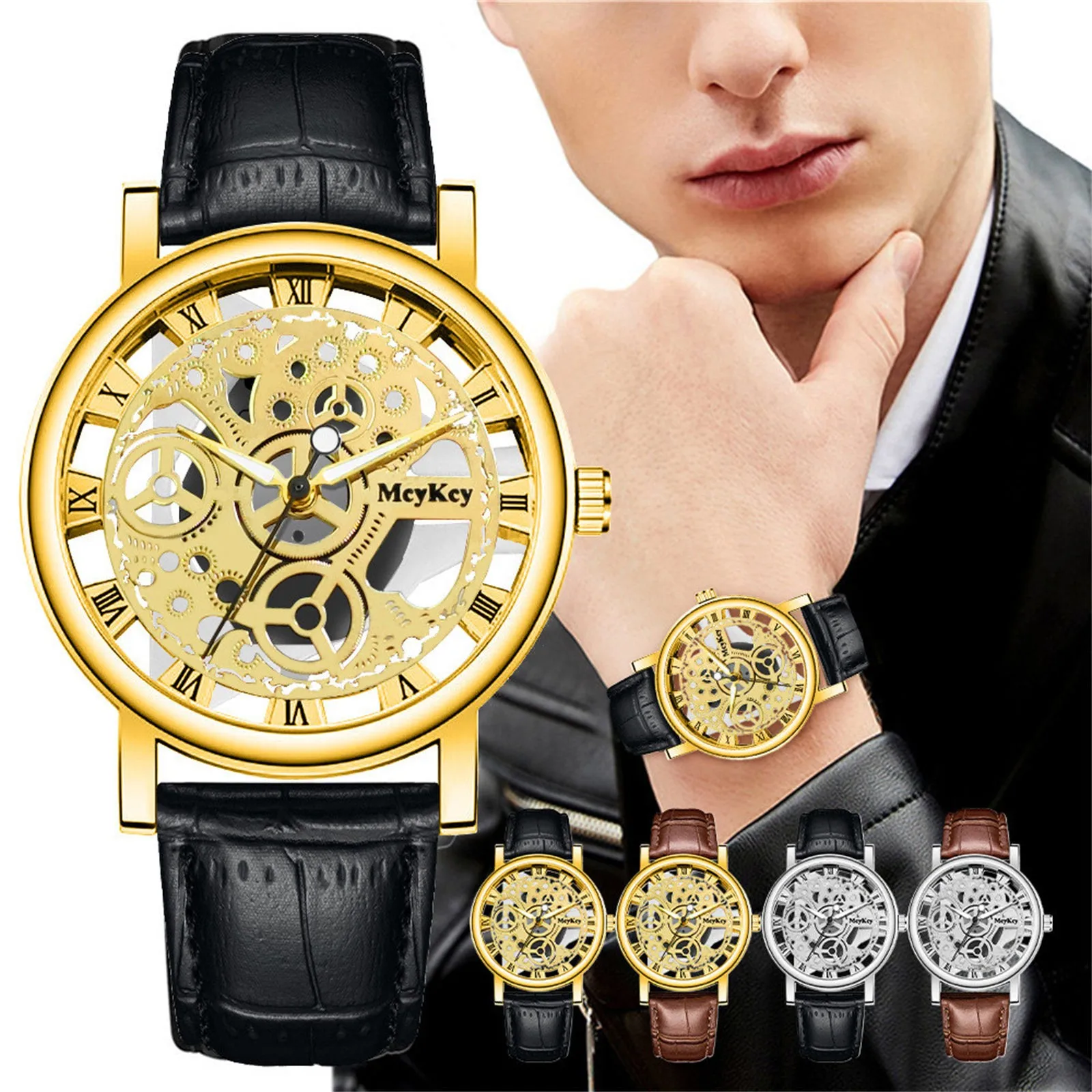 

Men Business Watches Fashion Transparent Hollow Watches Leather Band Quartz Wristwatches Reloj Hombre Relogios Masculino